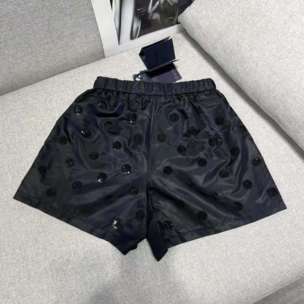 Prada Women Re-Nylon Sequin Shorts-Black