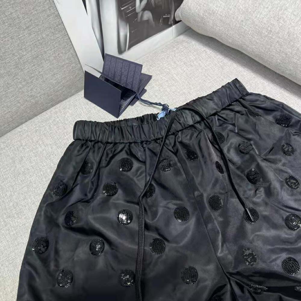 Prada Women Re-Nylon Sequin Shorts-Black