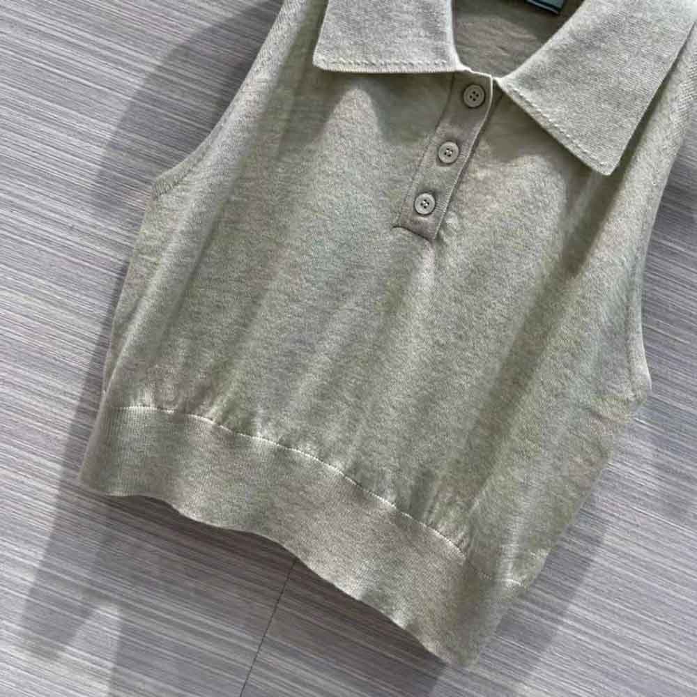 Prada Women Ribbed Knit Lurex Crop Top-Silver