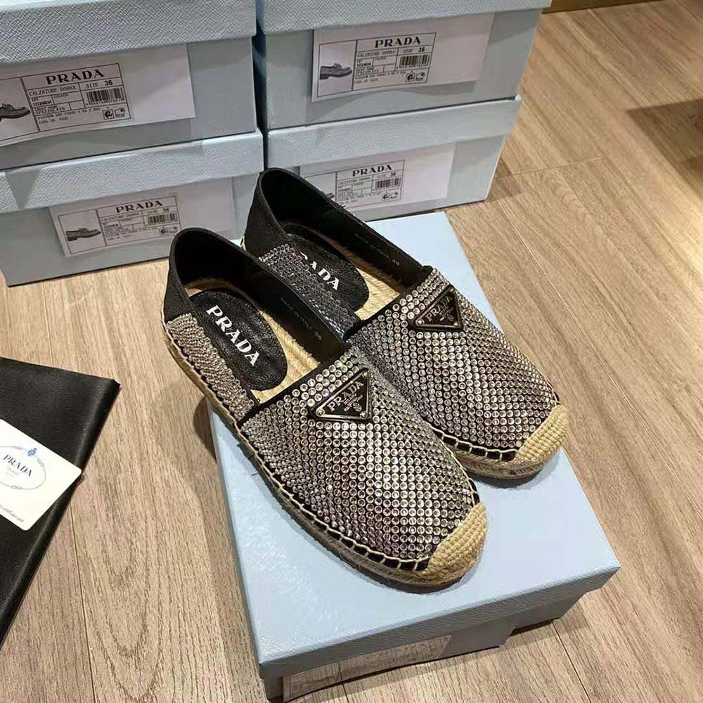 Prada Women Satin Espadrilles with Crystals-Black