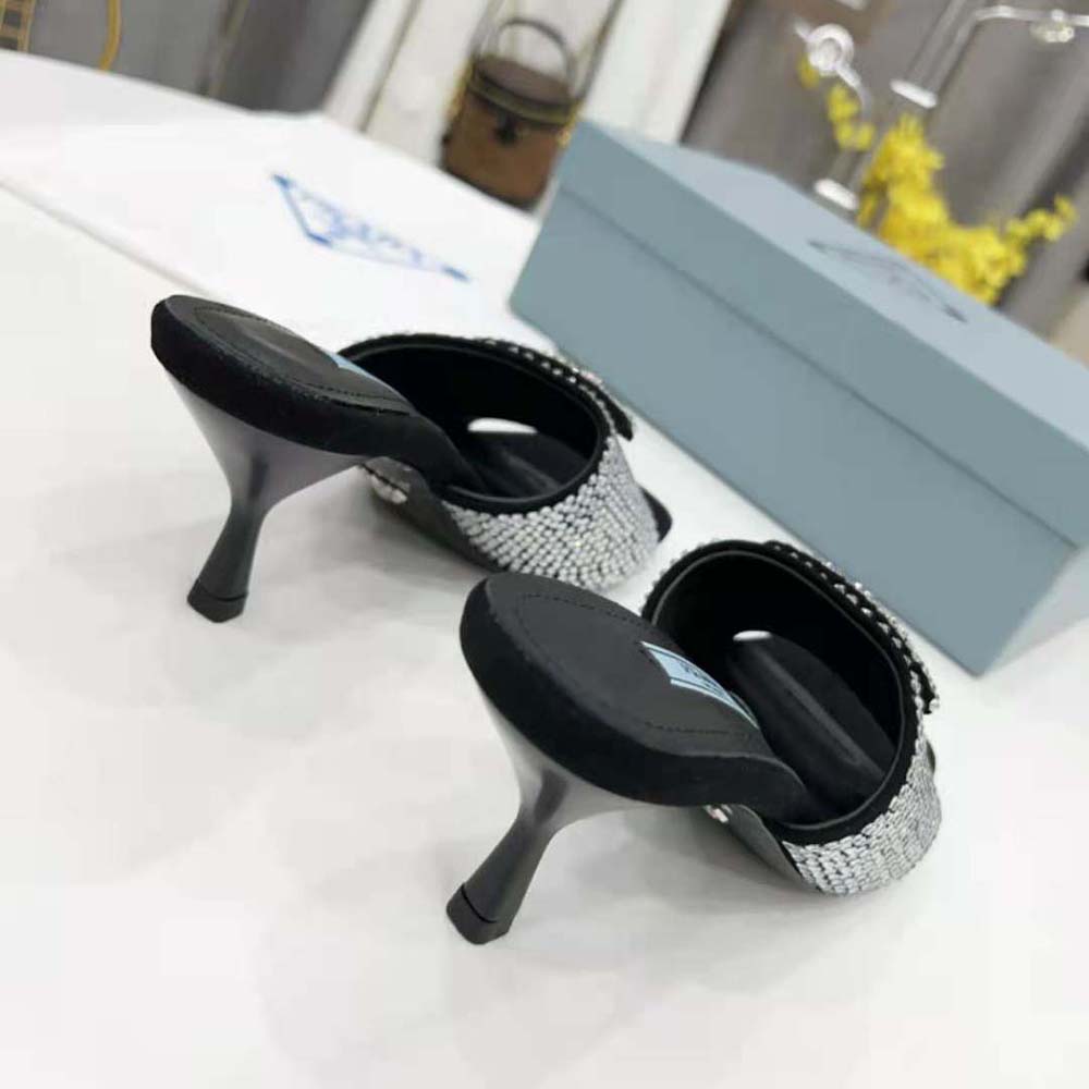 Prada Women Satin Sandals with Crystals-Silver