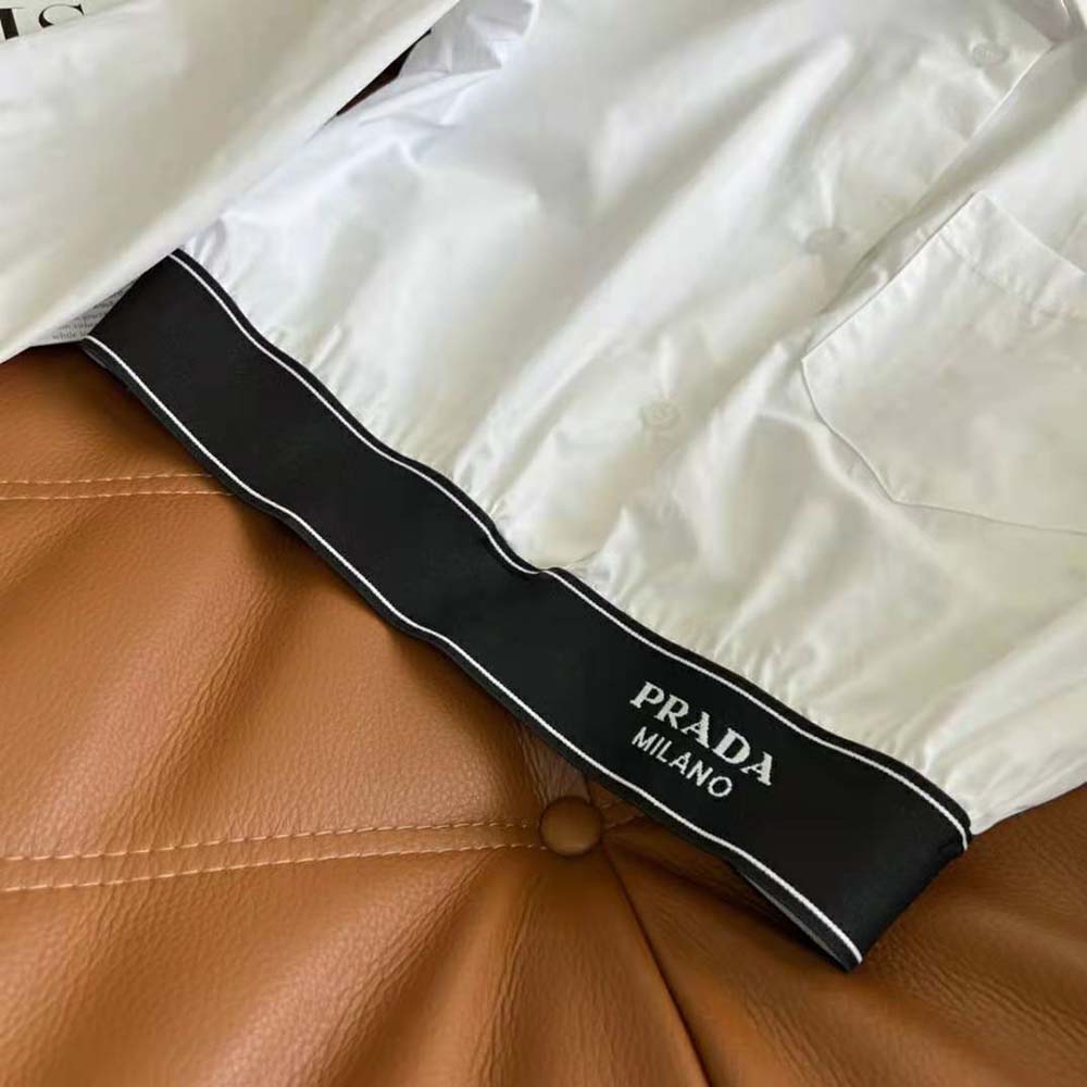 Prada Women Stretch Poplin Shirt with a Hybrid Design Reinvents