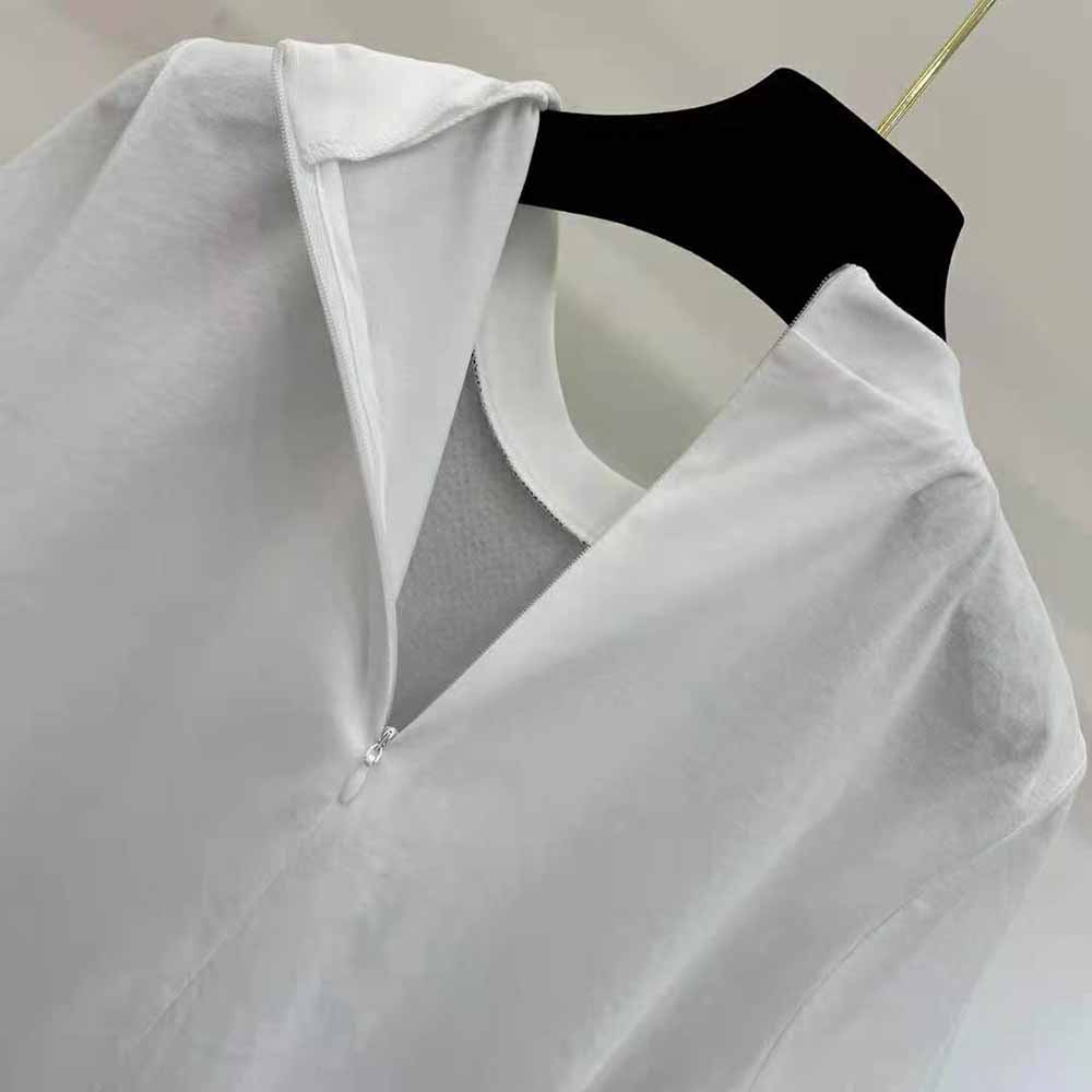 Prada Women Studded Chiffon and Jersey T-shirt-White