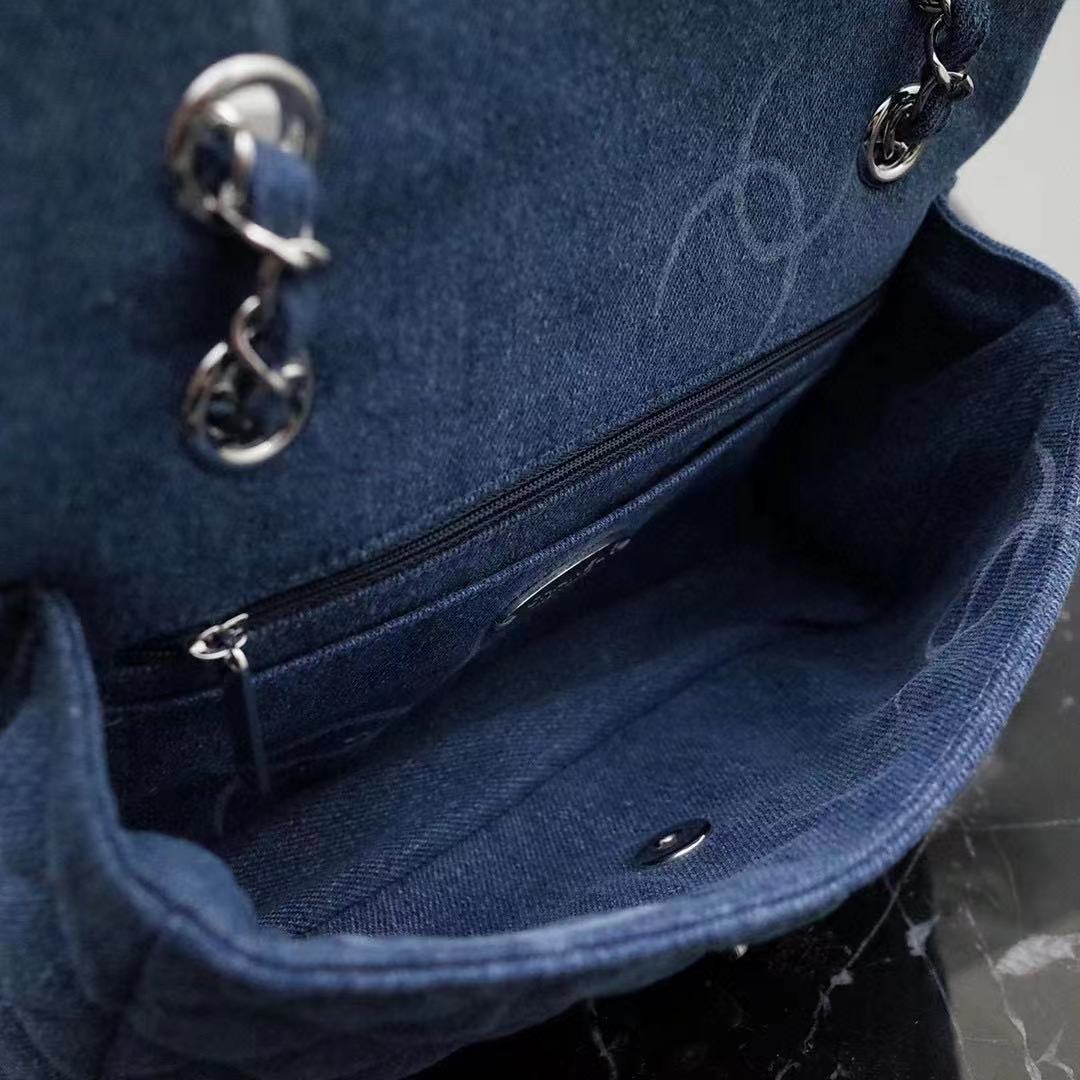 Chanel Women Small Flap Bag Printed Denim Gold-Tone Metal Blue