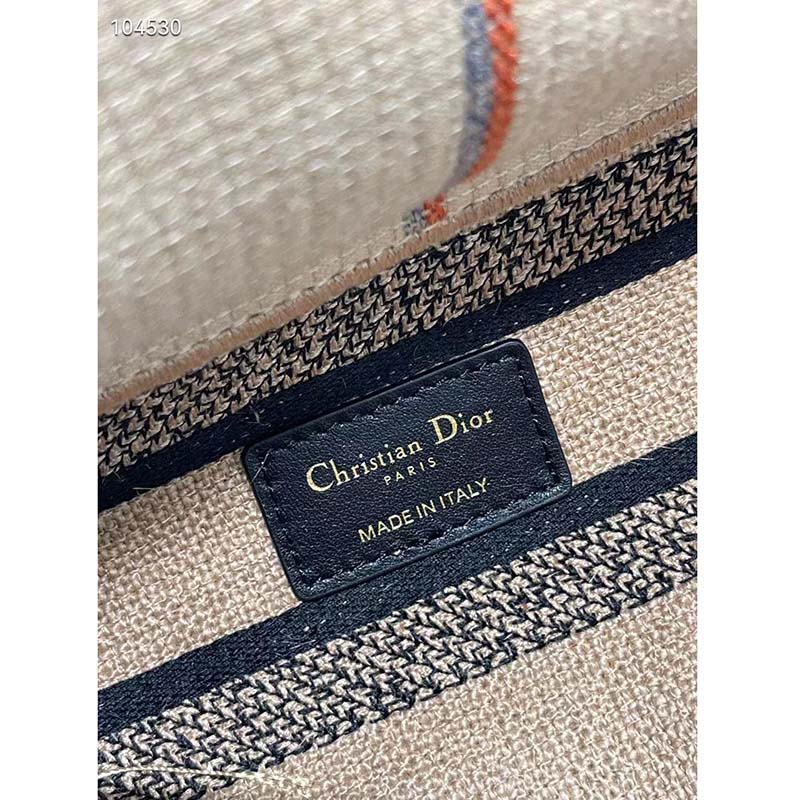 Dior Unisex CD Medium Lady D-Lite Bag Beige Jute Canvas Embroidered Dior Union Motif