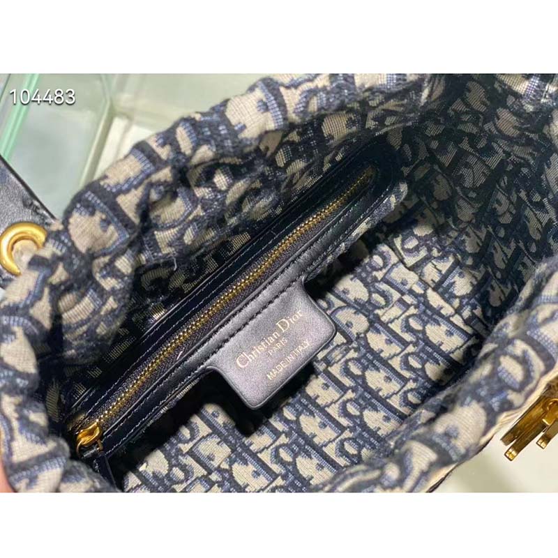 Dior Unisex CD Mini Lady Dior Bag Natural Wicker Blue Dior Oblique Jacquard