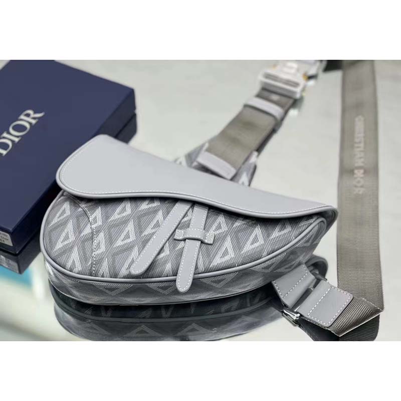 Dior Unisex CD Saddle Bag Gray CD Diamond Canvas Smooth Calfskin