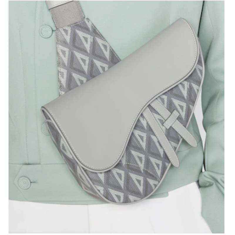 Dior Unisex CD Saddle Bag Gray CD Diamond Canvas Smooth Calfskin