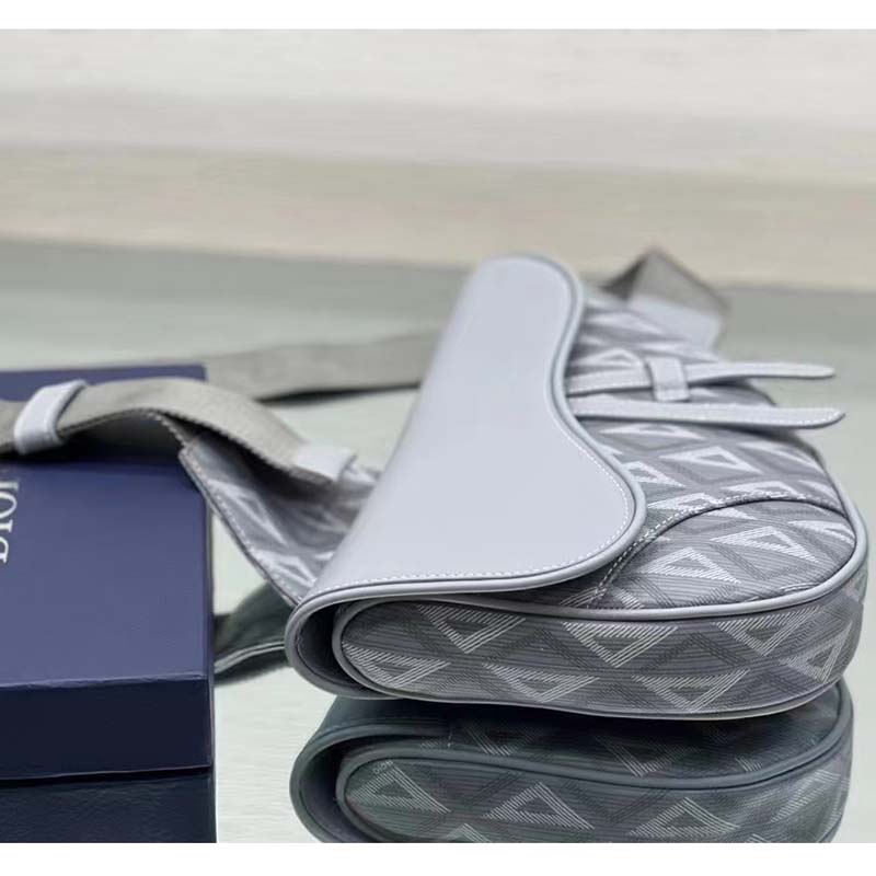 Dior Unisex CD Saddle Bag Gray CD Diamond Canvas Smooth Calfskin
