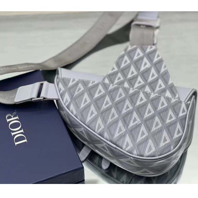 Dior Unisex CD Saddle Bag Gray CD Diamond Canvas Smooth Calfskin