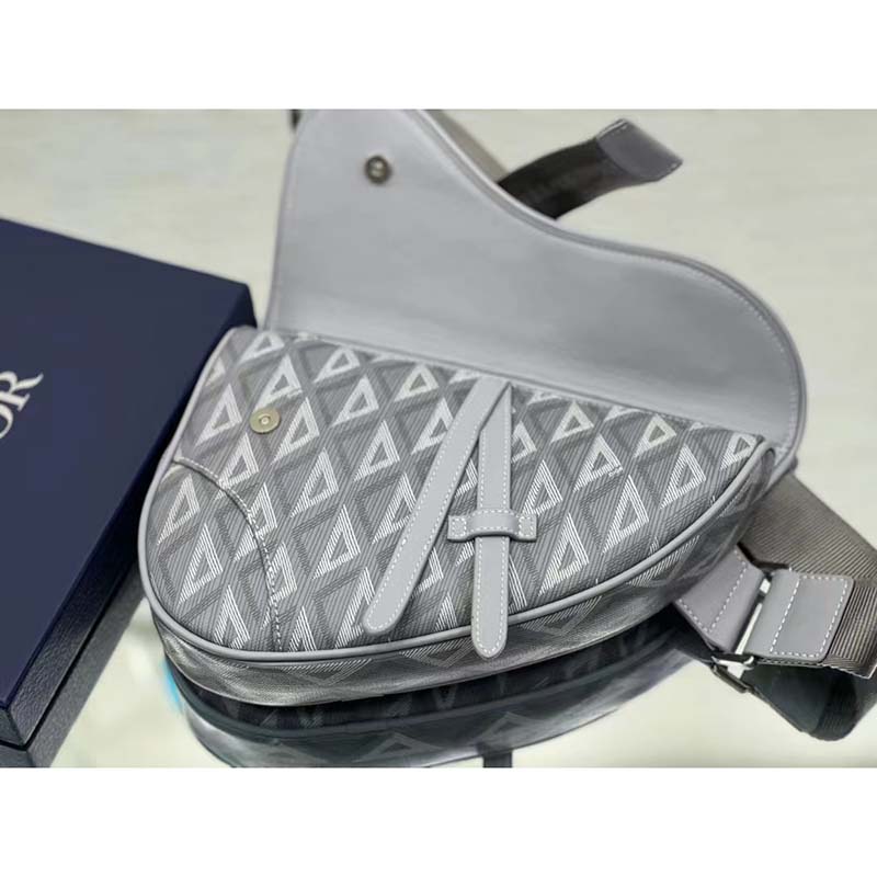 Dior Unisex CD Saddle Bag Gray CD Diamond Canvas Smooth Calfskin