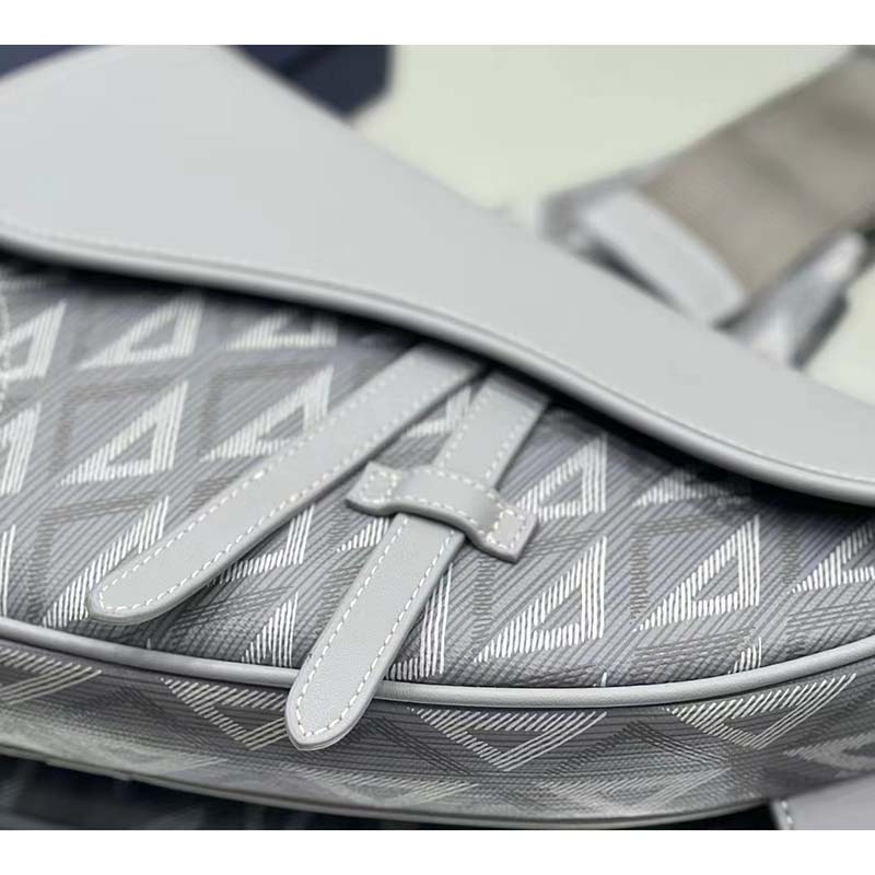 Dior Unisex CD Saddle Bag Gray CD Diamond Canvas Smooth Calfskin