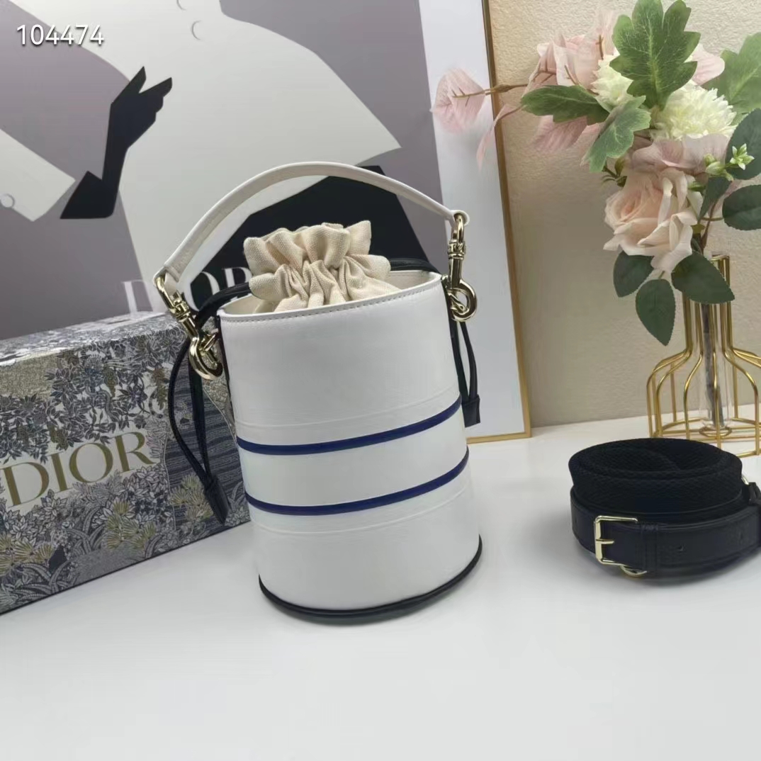 Dior Unisex CD Small Dior Vibe Bucket Bag White Blue Smooth Calfskin