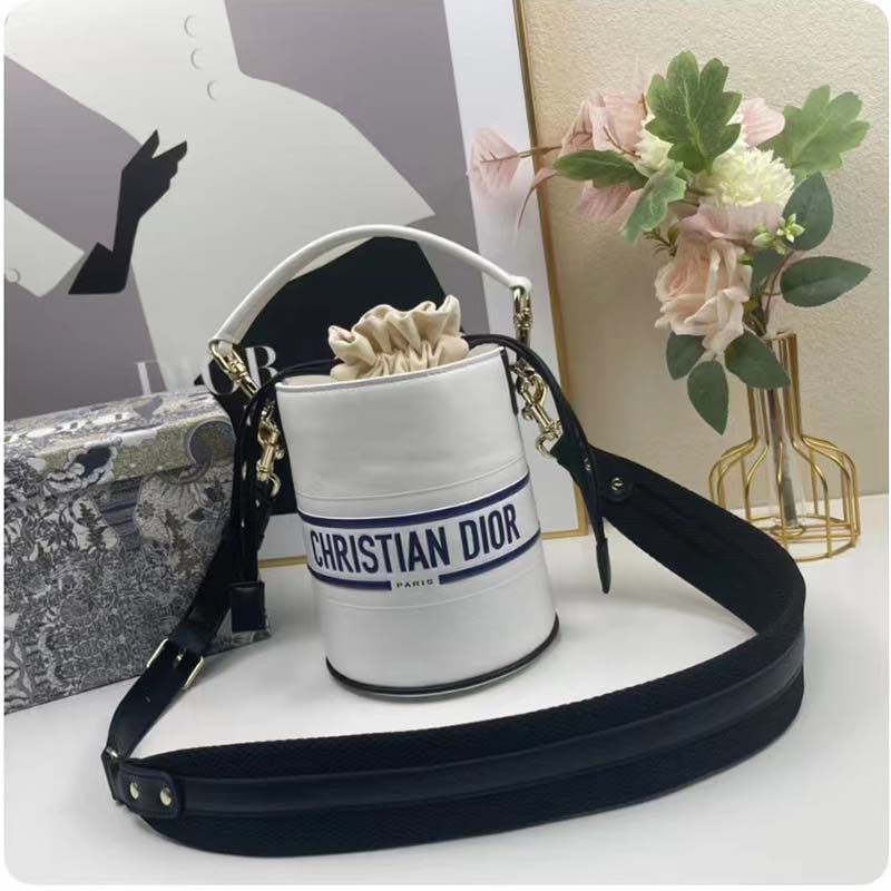 Dior Unisex CD Small Dior Vibe Bucket Bag White Blue Smooth Calfskin