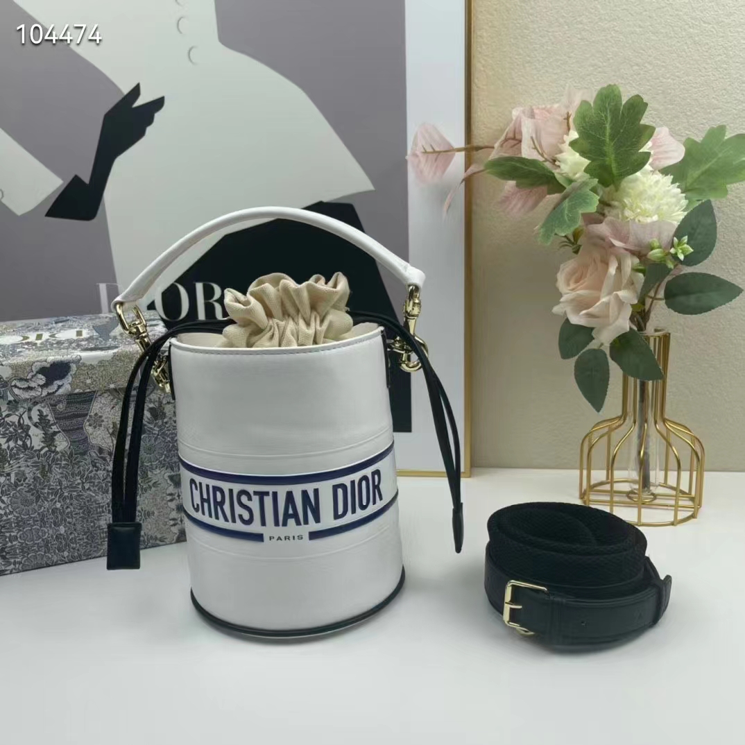 Dior Unisex CD Small Dior Vibe Bucket Bag White Blue Smooth Calfskin