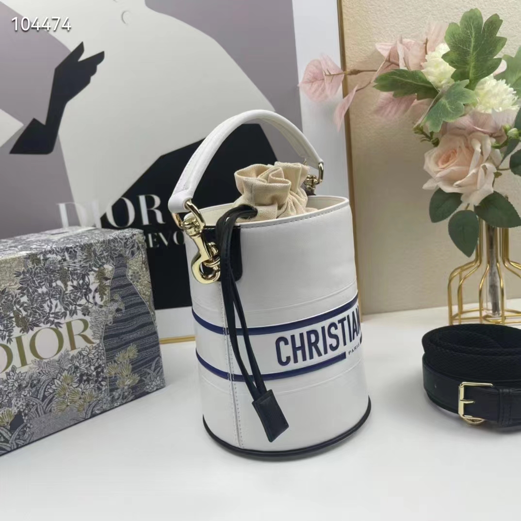 Dior Unisex CD Small Dior Vibe Bucket Bag White Blue Smooth Calfskin