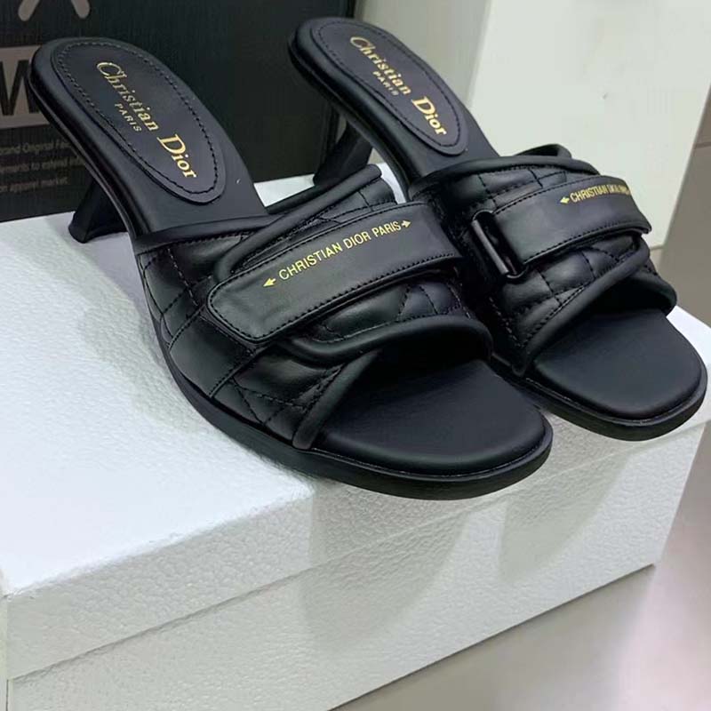 Dior Women CD Dio(r) Evolution Heeled Slide Black Quilted Cannage Calfskin 8 cm Heel
