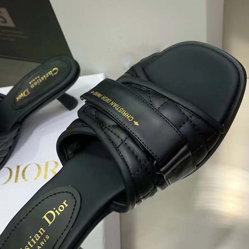 Dior Women CD Dio(r) Evolution Heeled Slide Black Quilted Cannage Calfskin 8 cm Heel