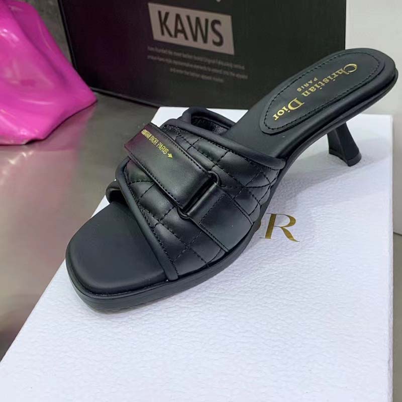 Dior Women CD Dio(r) Evolution Heeled Slide Black Quilted Cannage Calfskin 8 cm Heel
