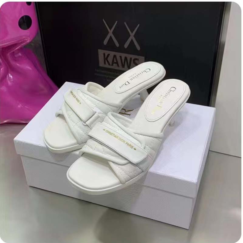 Dior Women CD Dio(r) Evolution Heeled Slide White Quilted Cannage Calfskin 8 cm Heel