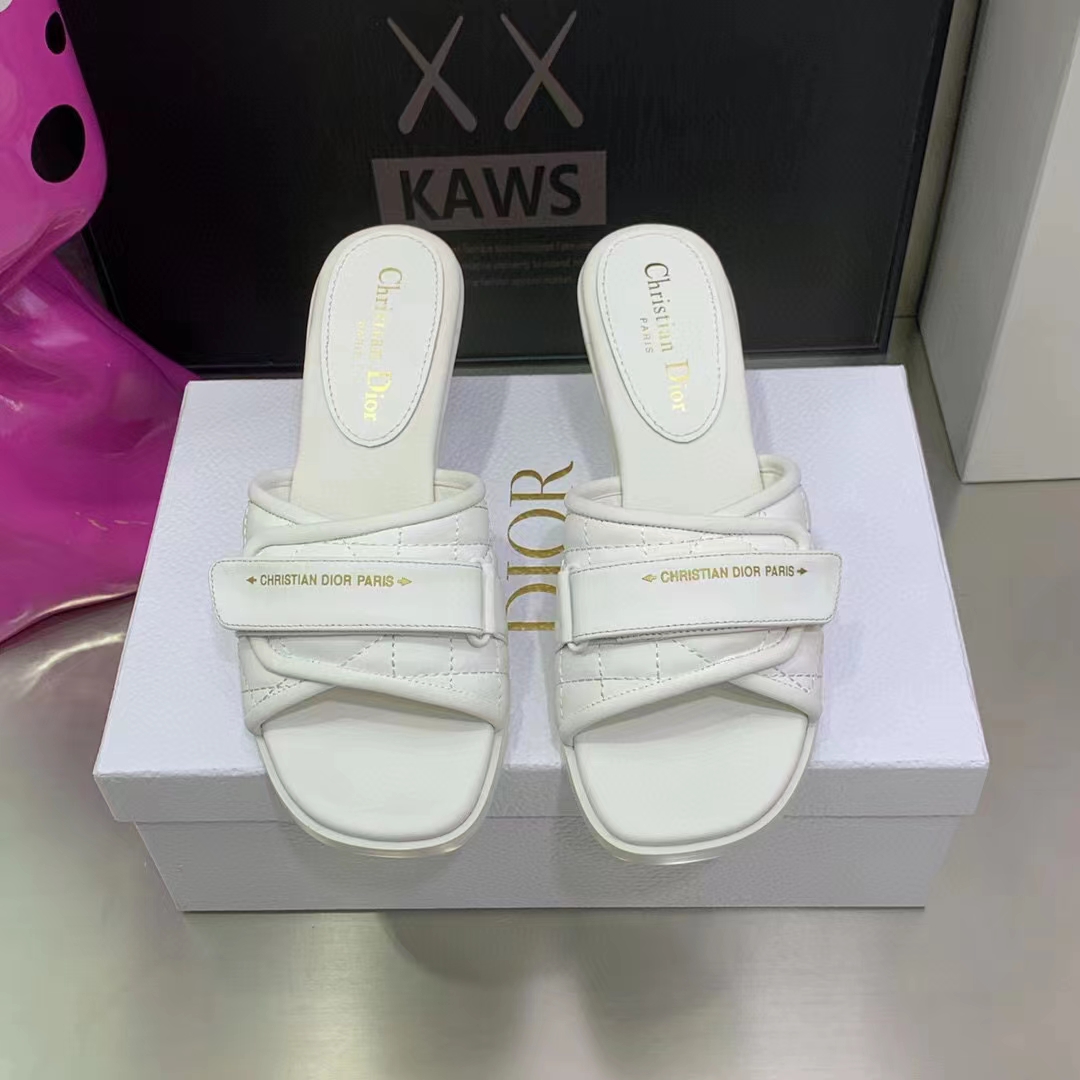 Dior Women CD Dio(r) Evolution Heeled Slide White Quilted Cannage Calfskin 8 cm Heel