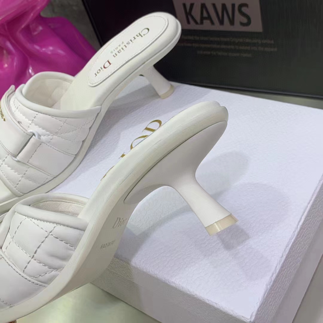 Dior Women CD Dio(r) Evolution Heeled Slide White Quilted Cannage Calfskin 8 cm Heel