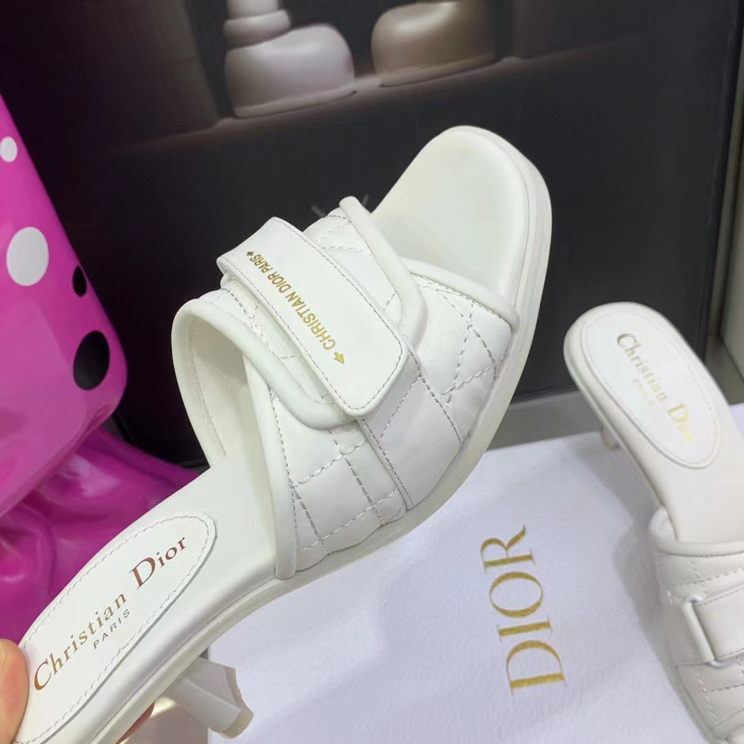 Dior Women CD Dio(r) Evolution Heeled Slide White Quilted Cannage Calfskin 8 cm Heel