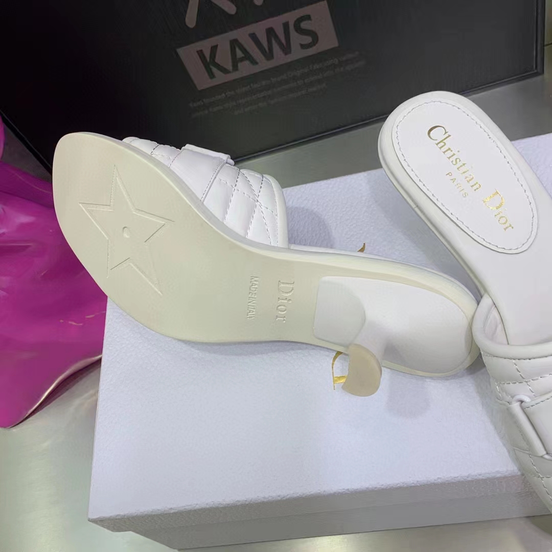 Dior Women CD Dio(r) Evolution Heeled Slide White Quilted Cannage Calfskin 8 cm Heel