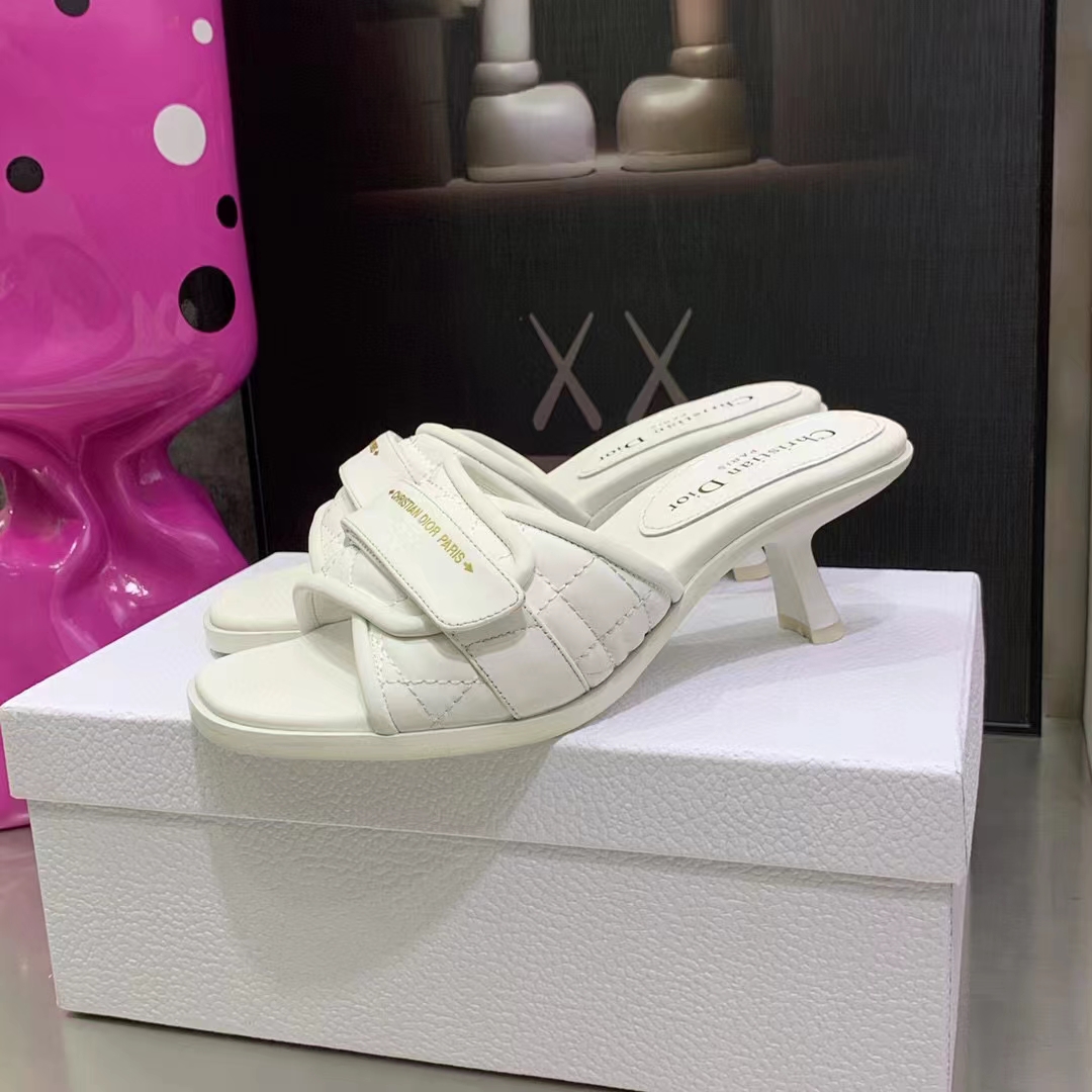 Dior Women CD Dio(r) Evolution Heeled Slide White Quilted Cannage Calfskin 8 cm Heel