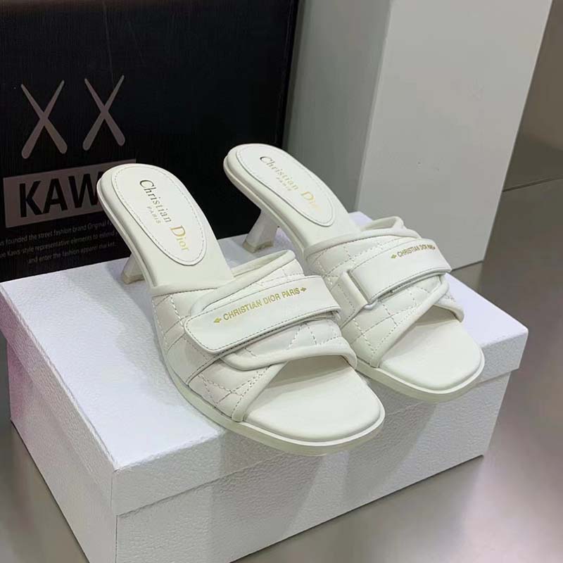 Dior Women CD Dio(r) Evolution Heeled Slide White Quilted Cannage Calfskin 8 cm Heel