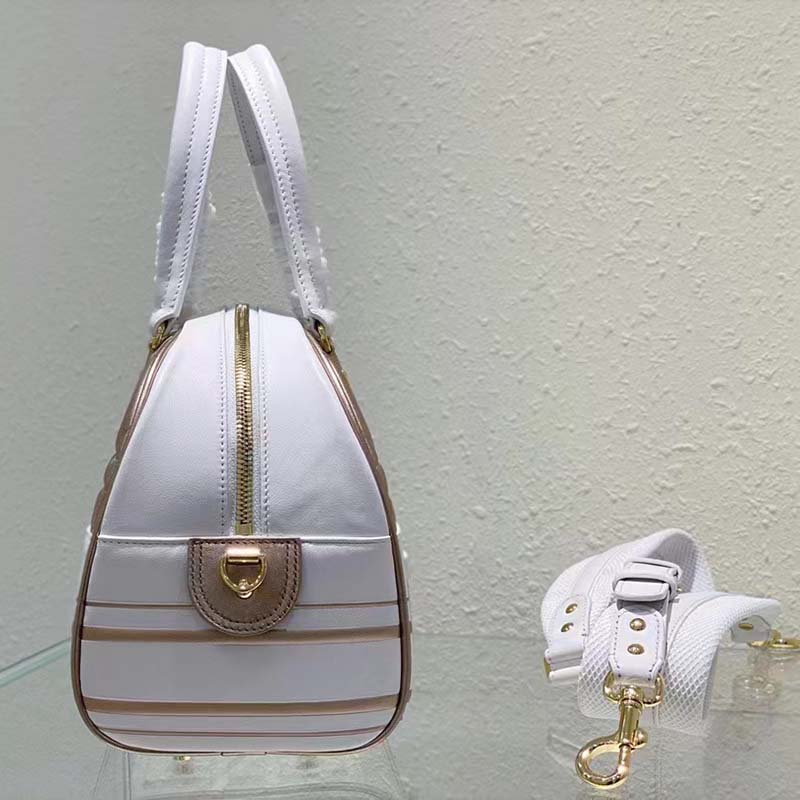 Dior Women CD Medium Vibe Zip Bowling Bag White Padded Étoile Calfskin