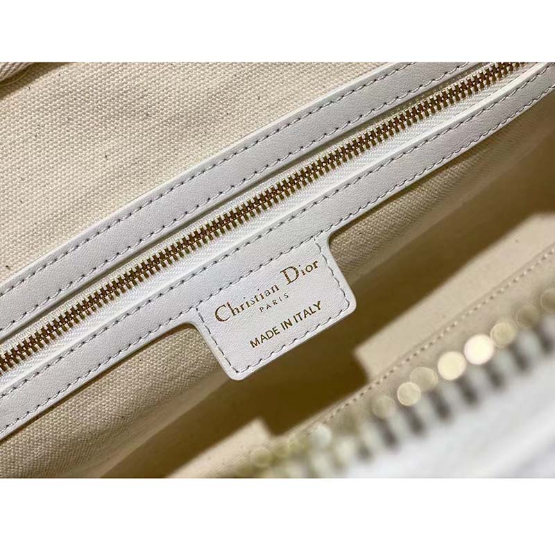 Dior Women CD Medium Vibe Zip Bowling Bag White Padded Étoile Calfskin