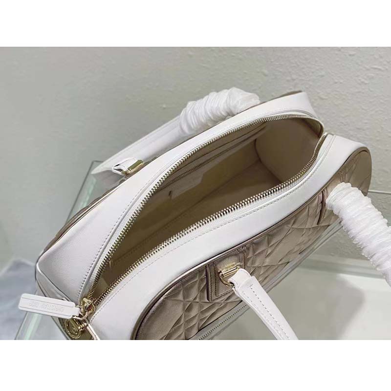 Dior Women CD Medium Vibe Zip Bowling Bag White Padded Étoile Calfskin