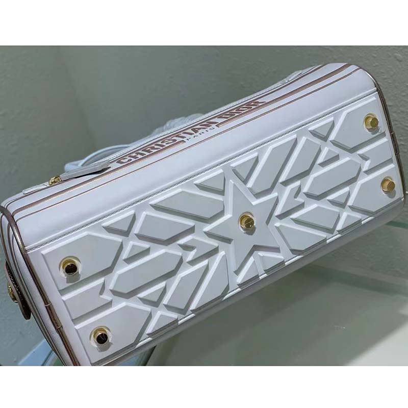 Dior Women CD Medium Vibe Zip Bowling Bag White Padded Étoile Calfskin