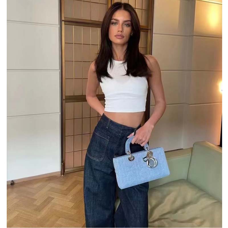 Dior Women Lady D-Joy Bag Blue Cannage Denim