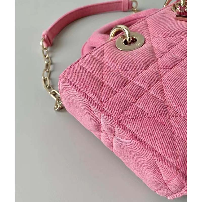 Dior Women Lady D-Joy Bag Bright Pink Cannage Denim
