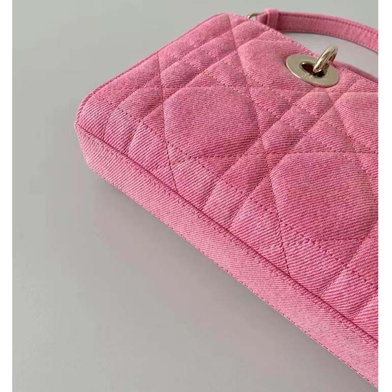 Dior Women Lady D-Joy Bag Bright Pink Cannage Denim