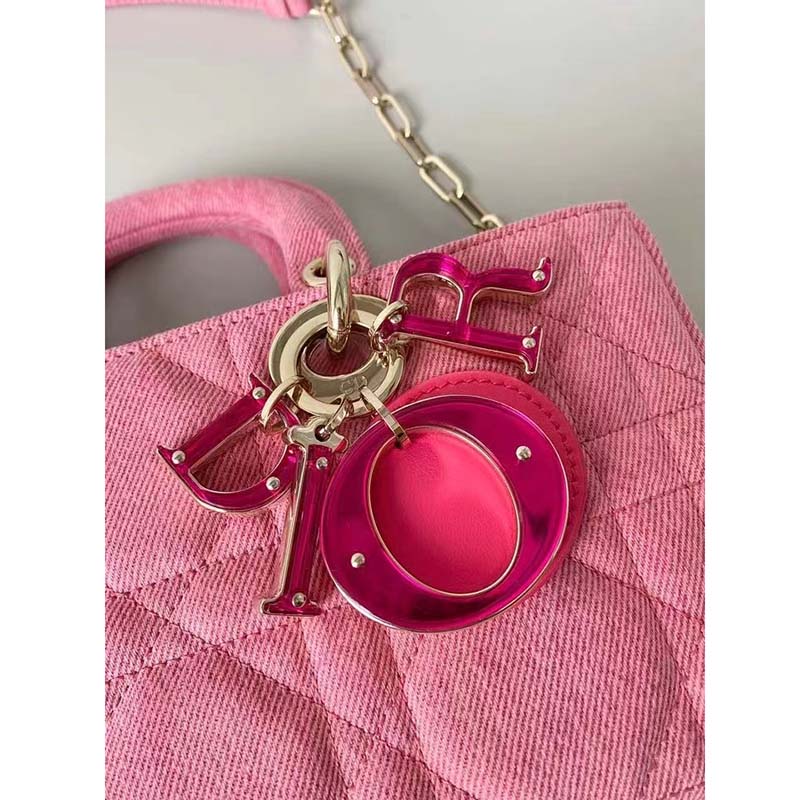 Dior Women Lady D-Joy Bag Bright Pink Cannage Denim