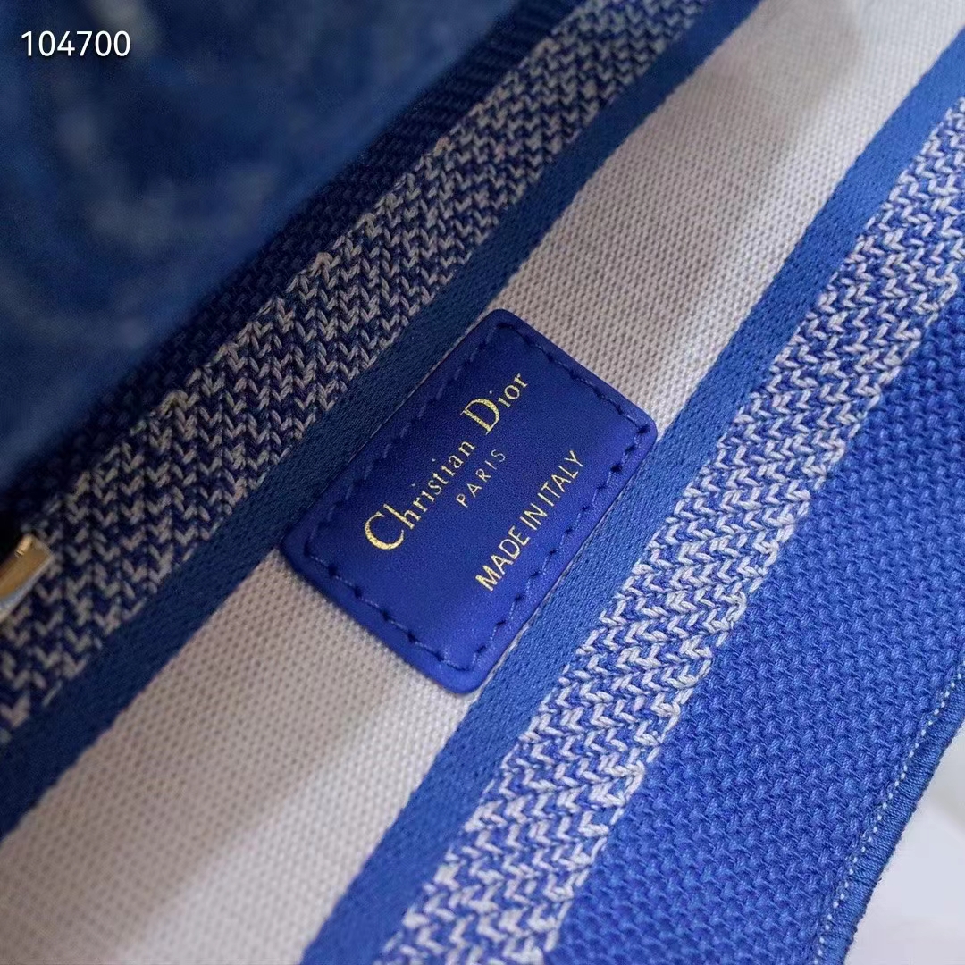 Dior Women Medium Lady D-Lite Bag Fluorescent Blue Toile De Jouy Reverse Embroidery