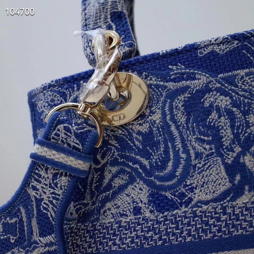Dior Women Medium Lady D-Lite Bag Fluorescent Blue Toile De Jouy Reverse Embroidery