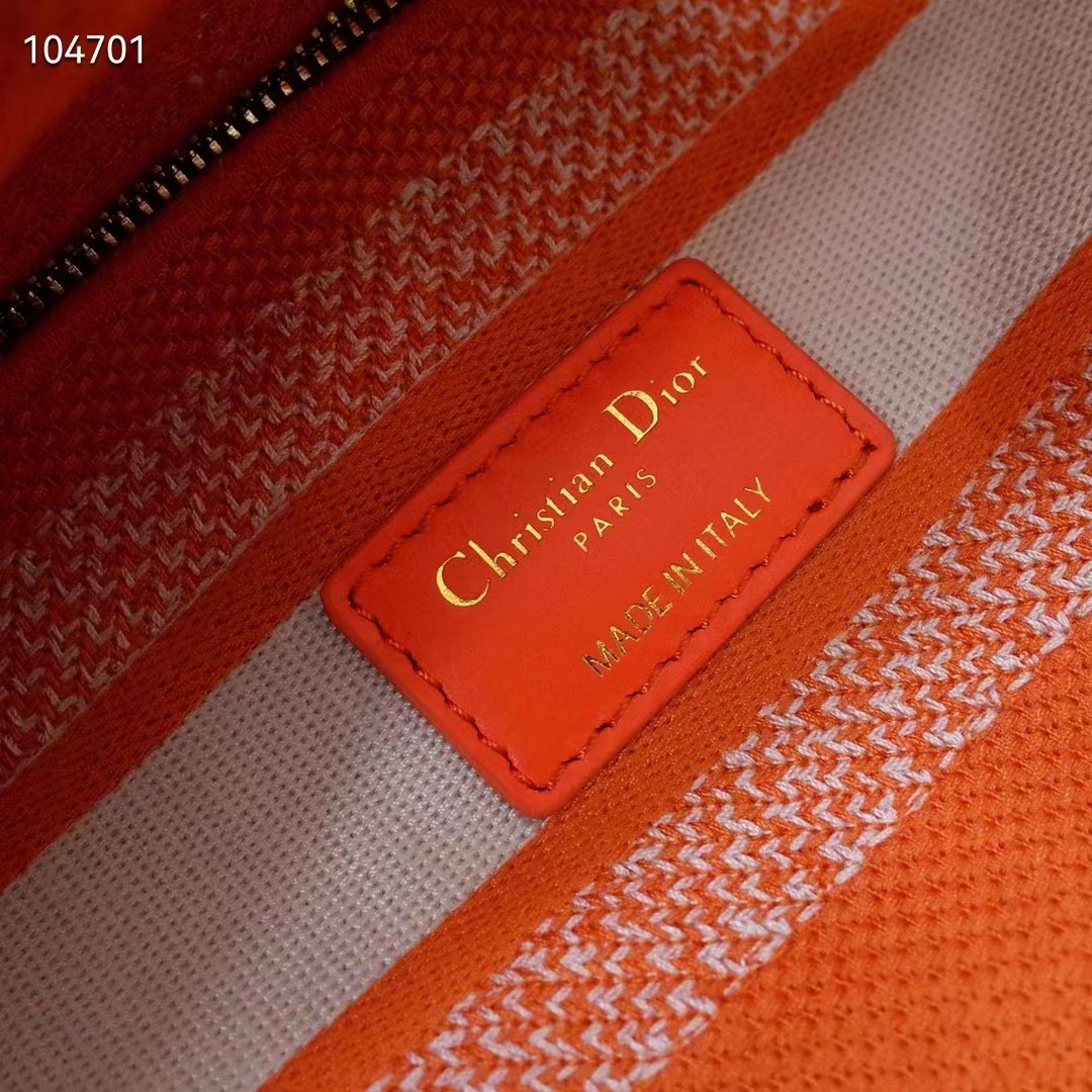 Dior Women Medium Lady D-Lite Bag Fluorescent Orange Toile De Jouy Reverse Embroidery