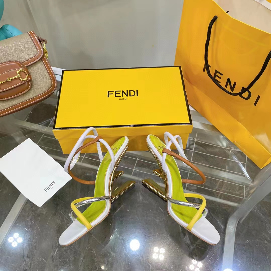 Fendi Women FF First White Nappa Leather High-Heeled Sandals 9.5 cm Heel
