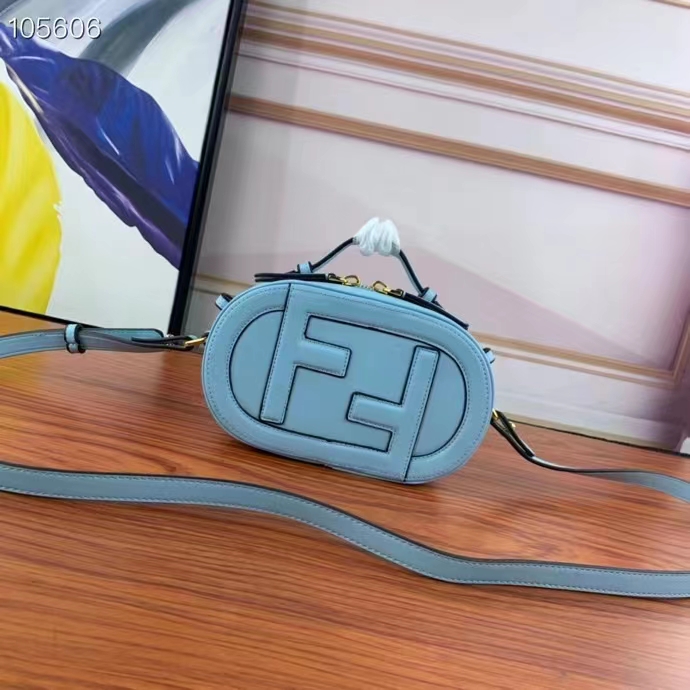 Fendi Women FF O’Lock Mini Camera Case Light Blue Leather Mini Bag
