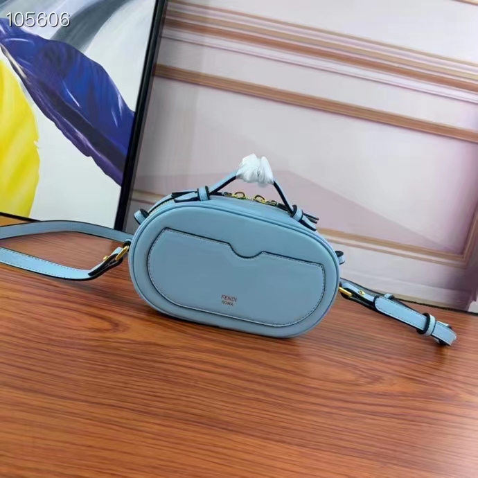Fendi Women FF O’Lock Mini Camera Case Light Blue Leather Mini Bag
