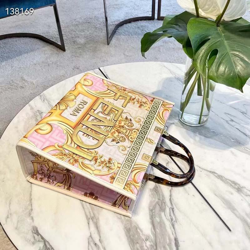 Fendi Women Fendi Sunshine Medium Fendace Printed FF White Leather Shopper