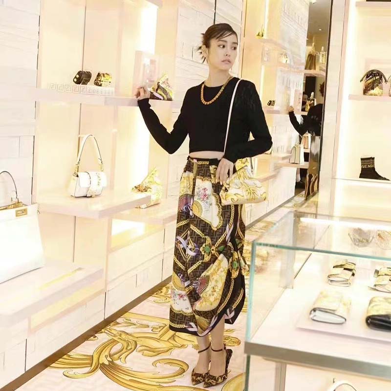 Fendi Women First Small Fendace White Yellow Printed Silk Bag