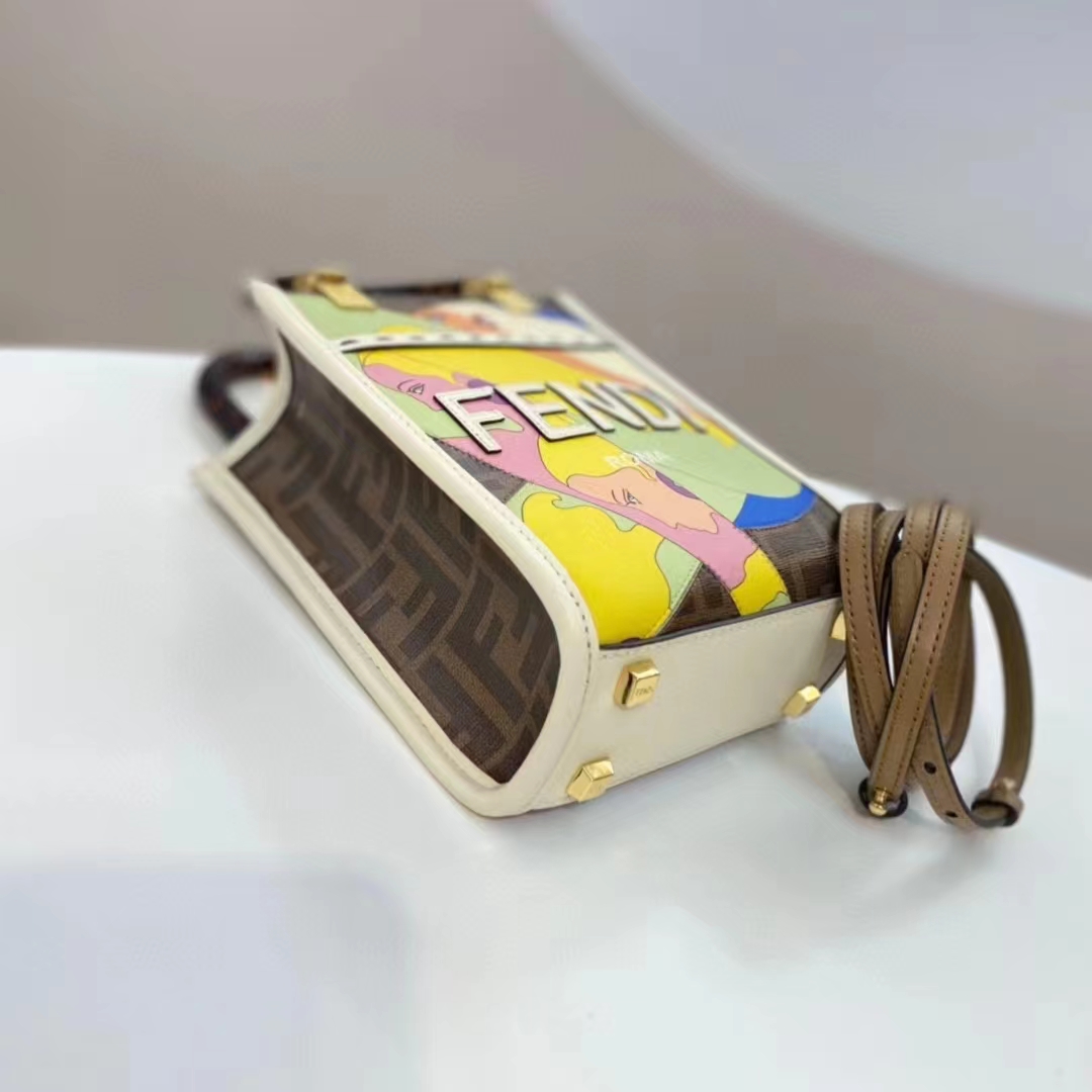 Fendi Women Mini Sunshine Shopper FF Printed Fabric Mini Bag