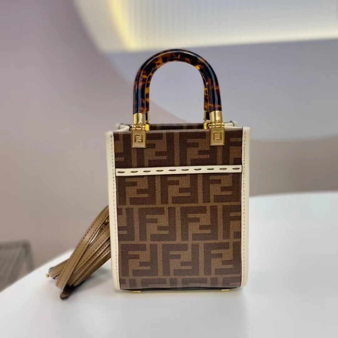 Fendi Women Mini Sunshine Shopper FF Printed Fabric Mini Bag