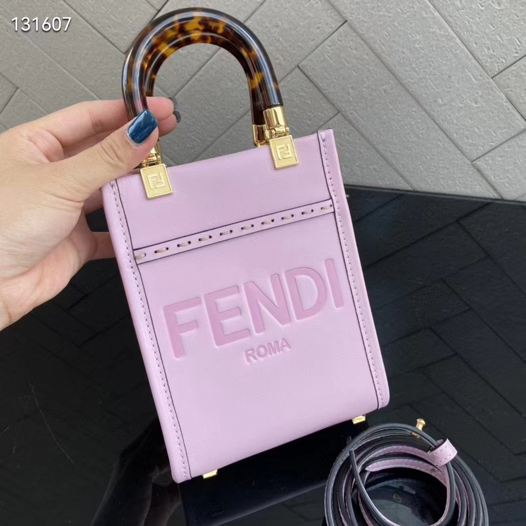 Fendi Women Mini Sunshine Shopper Lilac Leather Mini Bag