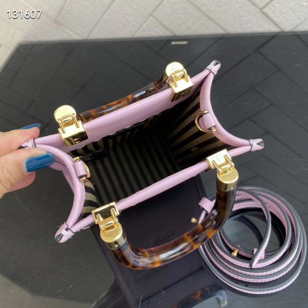 Fendi Women Mini Sunshine Shopper Lilac Leather Mini Bag